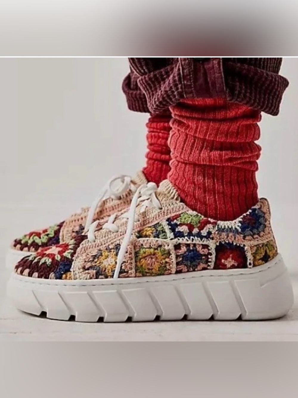 Free People “Catch Me if You Can” Chrochet Multi-Color Platform Sneakers Size 39